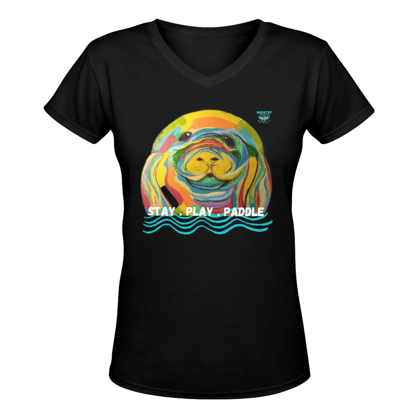 Manatee Landing Merlyn Woman's V Neck T White Women's Deep V-neck T-shirt (Model T19)