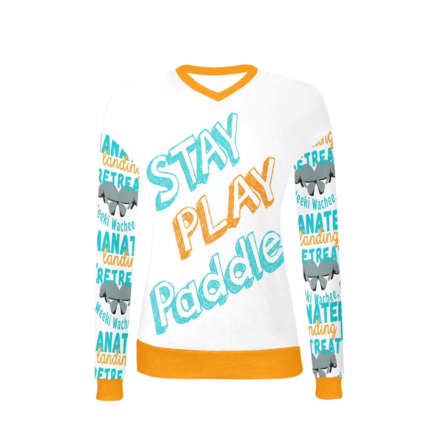 Manatee Landing Retreat Womans V Neck Sweatshirt Women's All Over Print V-Neck Sweater (Model H48)