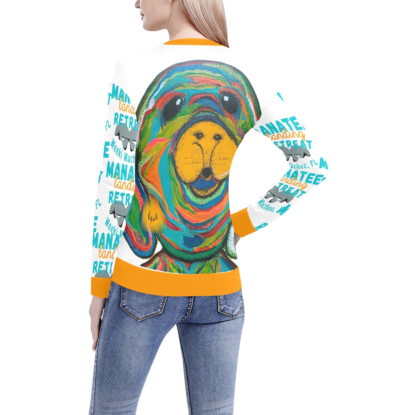 Manatee Landing Retreat Womans V Neck Sweatshirt Women's All Over Print V-Neck Sweater (Model H48)